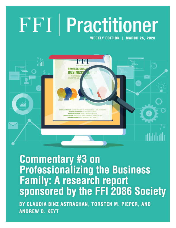 Commentary #3 on Professionalizing the Business Family: A research report sponsored by the FFI 2086 Society Cover
