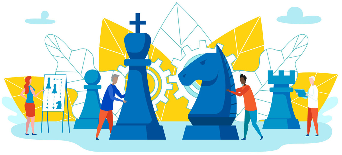Illustration of business figures playing chess