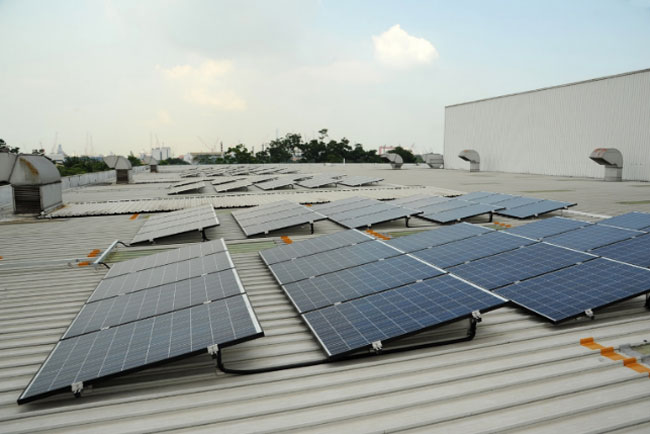 Solar panels at Singaporean manufacturing facility of Jebsen & Jessen (SEA)