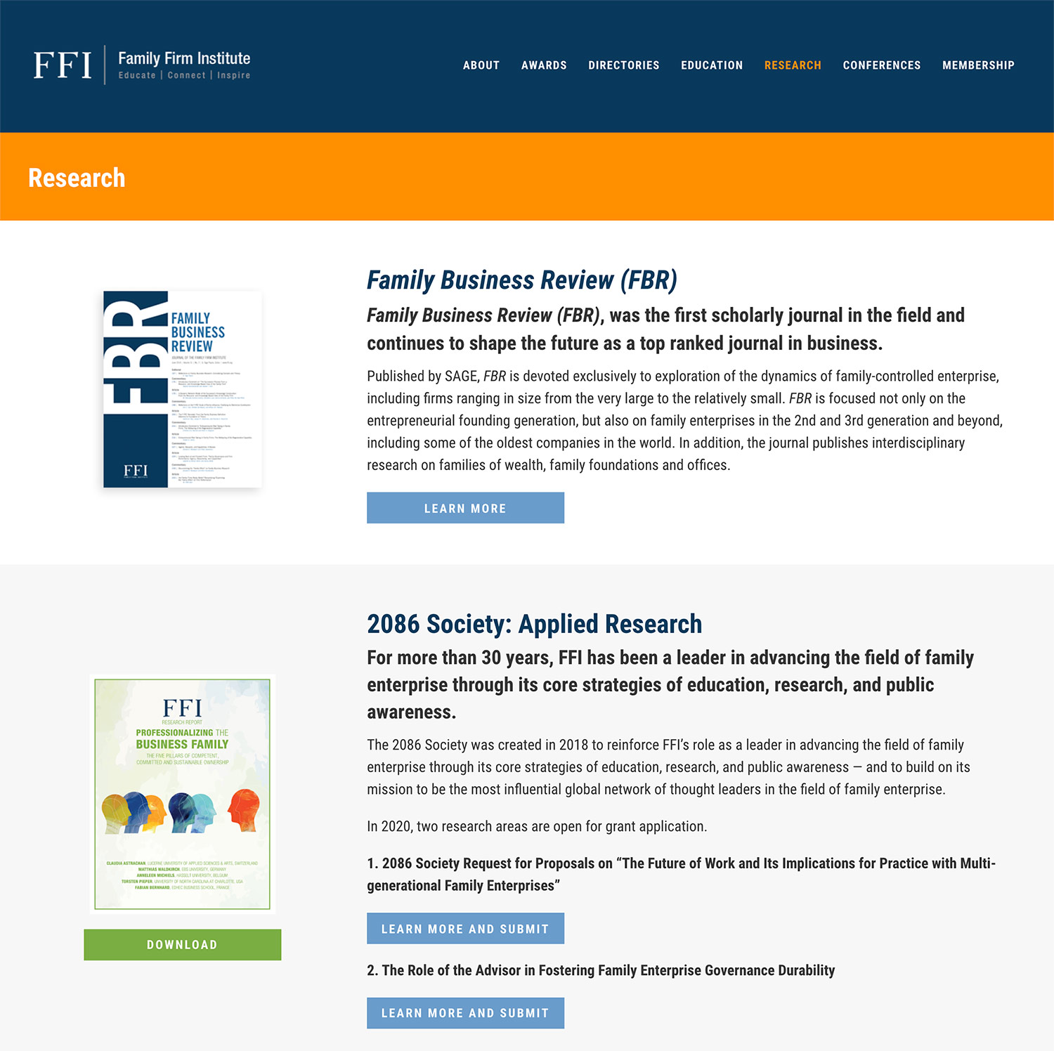 FFI.org Research webpage screenshot