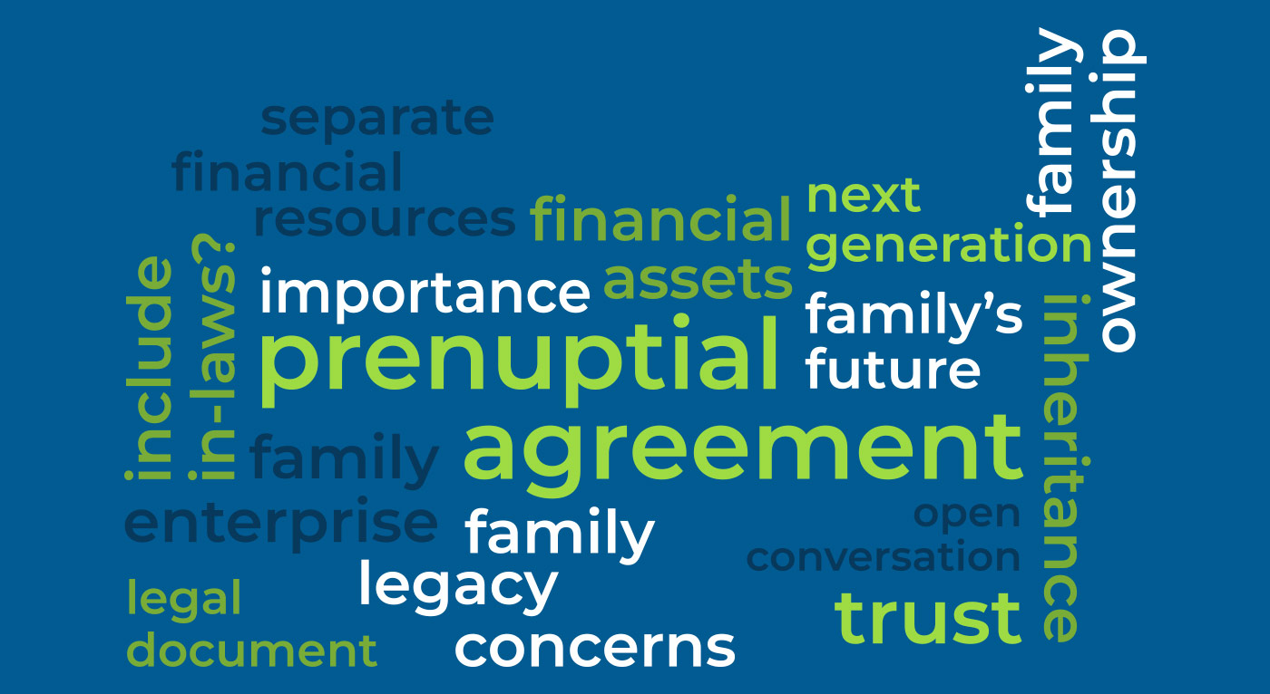 word cloud with terms revolving around prenuptial agreements
