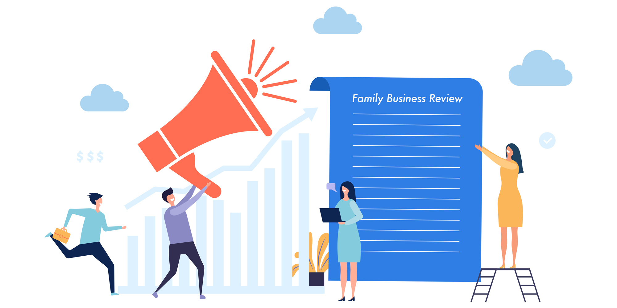 tiny cartoon people readying for the Family Business Review release