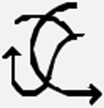 Abstract icon featuring two intertwined, curved black lines ending in arrows that point upward and outward to the right.