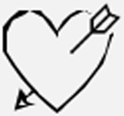 Hand-drawn line icon of a heart pierced diagonally by an arrow pointing down and to the left.
