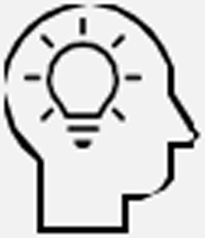 Black outline icon of a human profile with a glowing lightbulb inside the head.